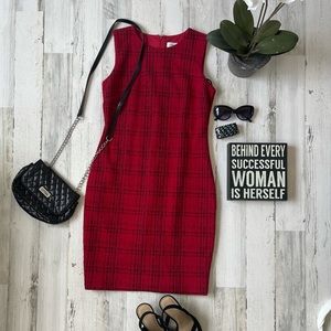 Calvin Klein Red & Black Plaid Sheath Dress- 8